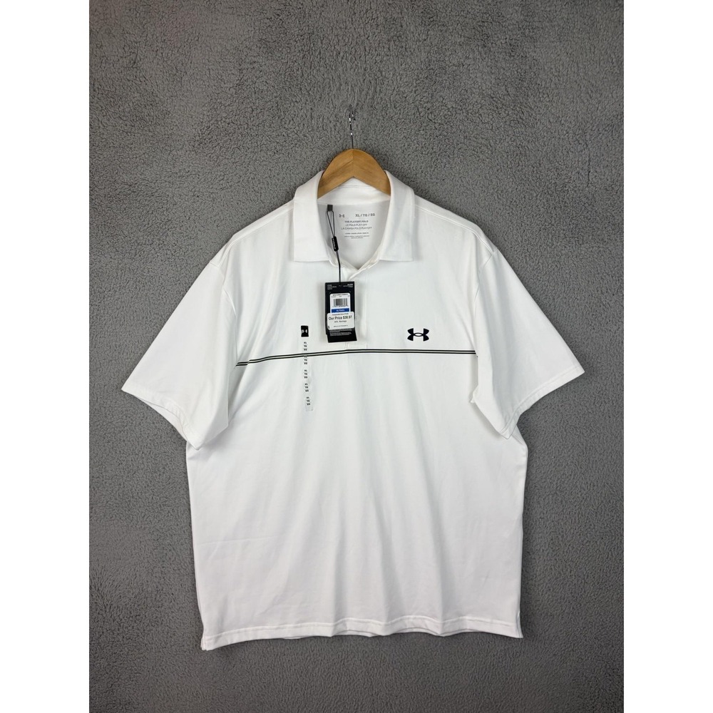 Under Armour Mens Playoff Polo Shirt XL White Stripe Golf Performance 1378676